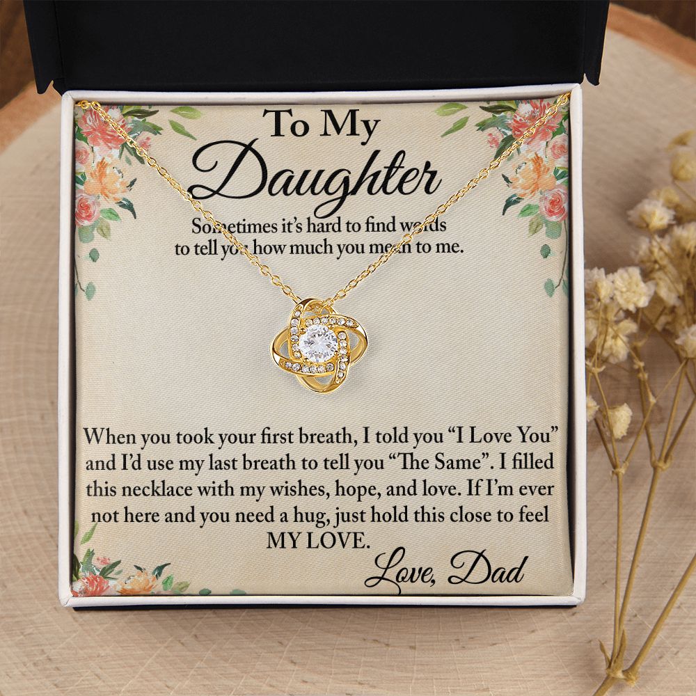 To My Daughter Love Knot Luxury Necklace Gift from Dad Father Papa for Birthday, Christmas, Special Occasion