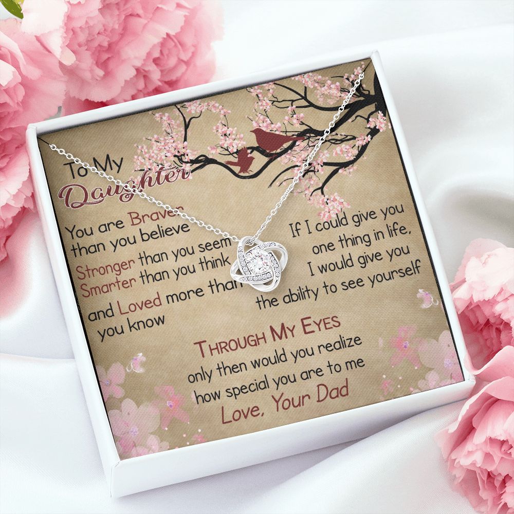 to-my daughter Love Knot Necklace with message card, birthday gift for daughter from dad