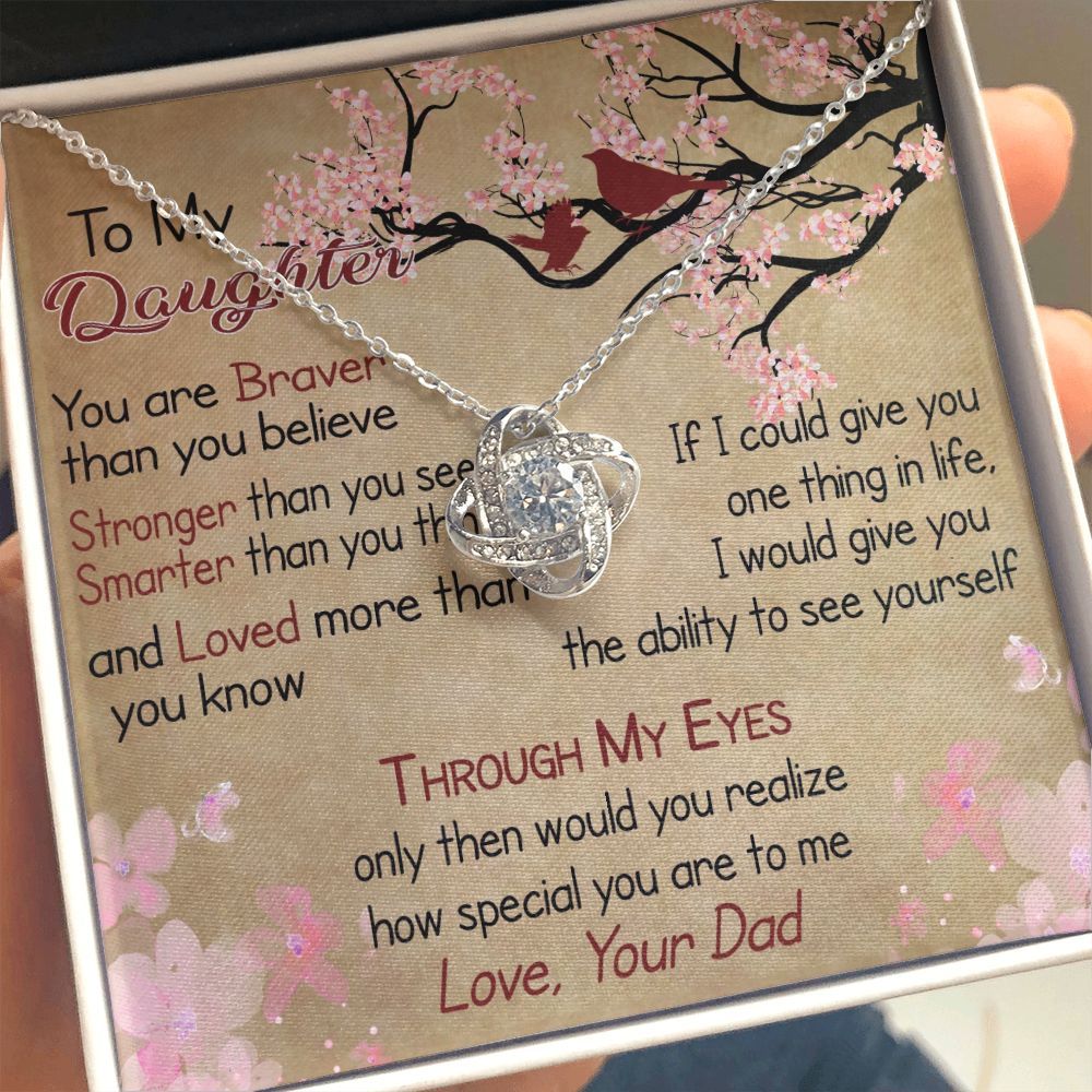 to-my daughter Love Knot Necklace with message card, birthday gift for daughter from dad