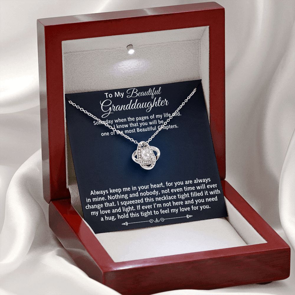 To My Beautiful Granddaughter Luxury Love Knot Necklace Gift from Grandpa Grandma for Birthday Xmas Thanksgiving or Special Occasion.
