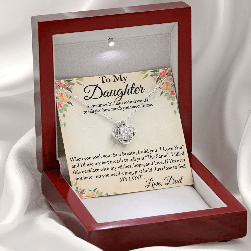 To My Daughter Love Knot Luxury Necklace Gift from Dad Father Papa for Birthday, Christmas, Special Occasion
