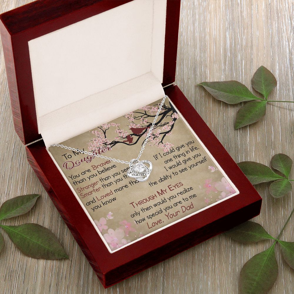 to-my daughter Love Knot Necklace with message card, birthday gift for daughter from dad