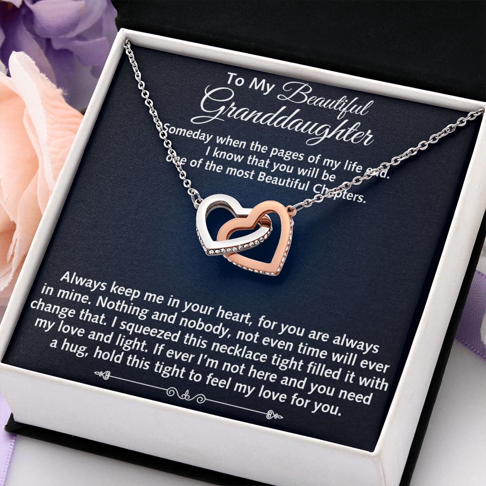To My Granddaughter Gift from Grandpa Grandma - Luxury Interlock Double Heart Necklace Chain for Birthday Back To School Christmas or Any Special Occasion