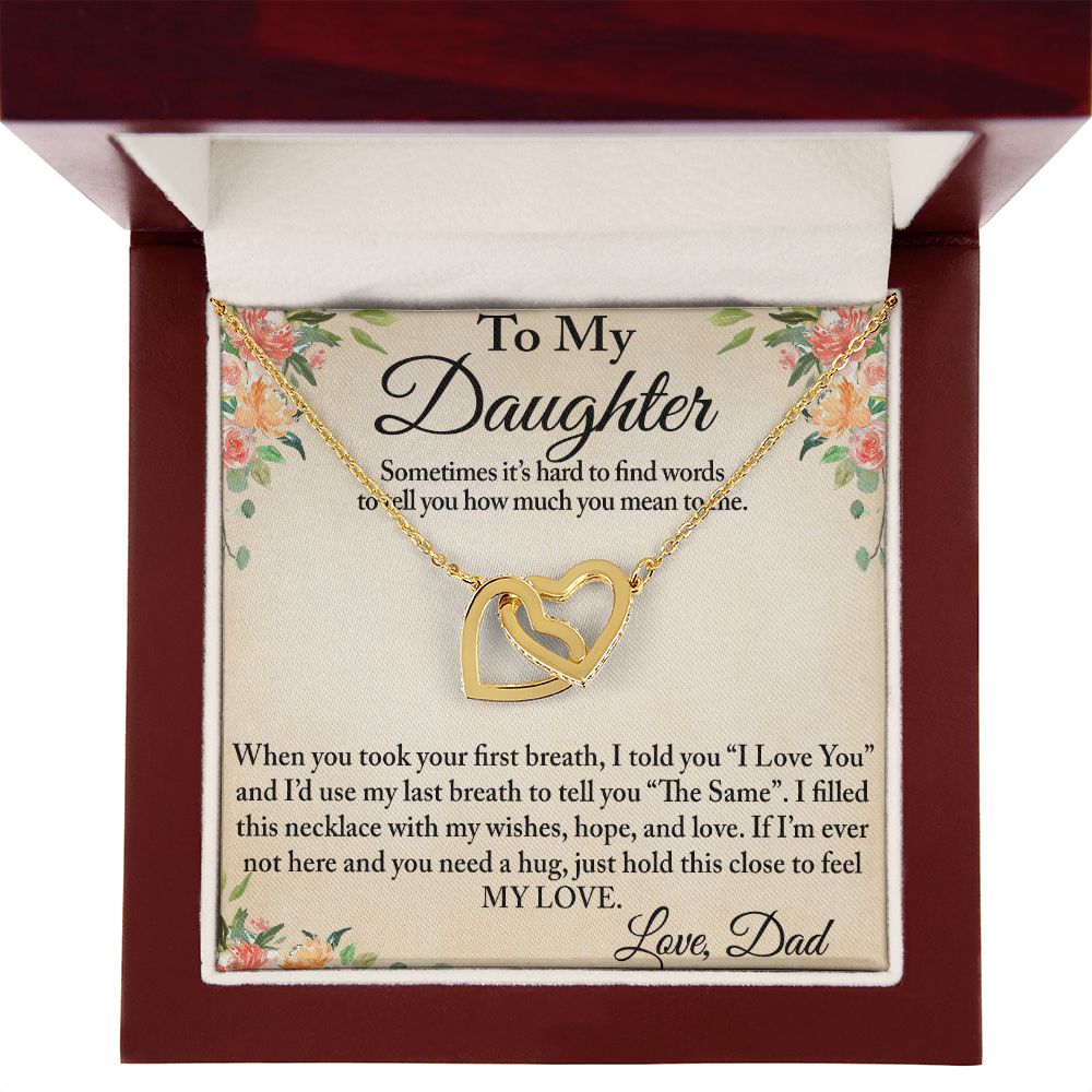 To My Daughter Interlock Heart Necklace Gift from Dad for Birthday, Christmas, Special Occasion