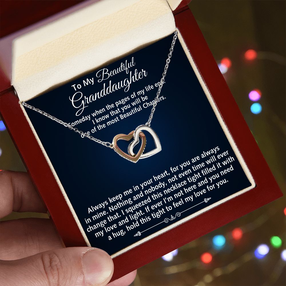To My Granddaughter Gift from Grandpa Grandma - Luxury Interlock Double Heart Necklace Chain for Birthday Back To School Christmas or Any Special Occasion