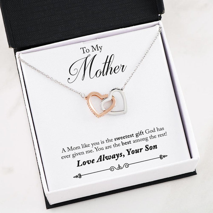 Trending Romantic Birthday Gift - Double Heart Interlocking Necklace for Mother Mom Mama Grandma Aunt Sister.