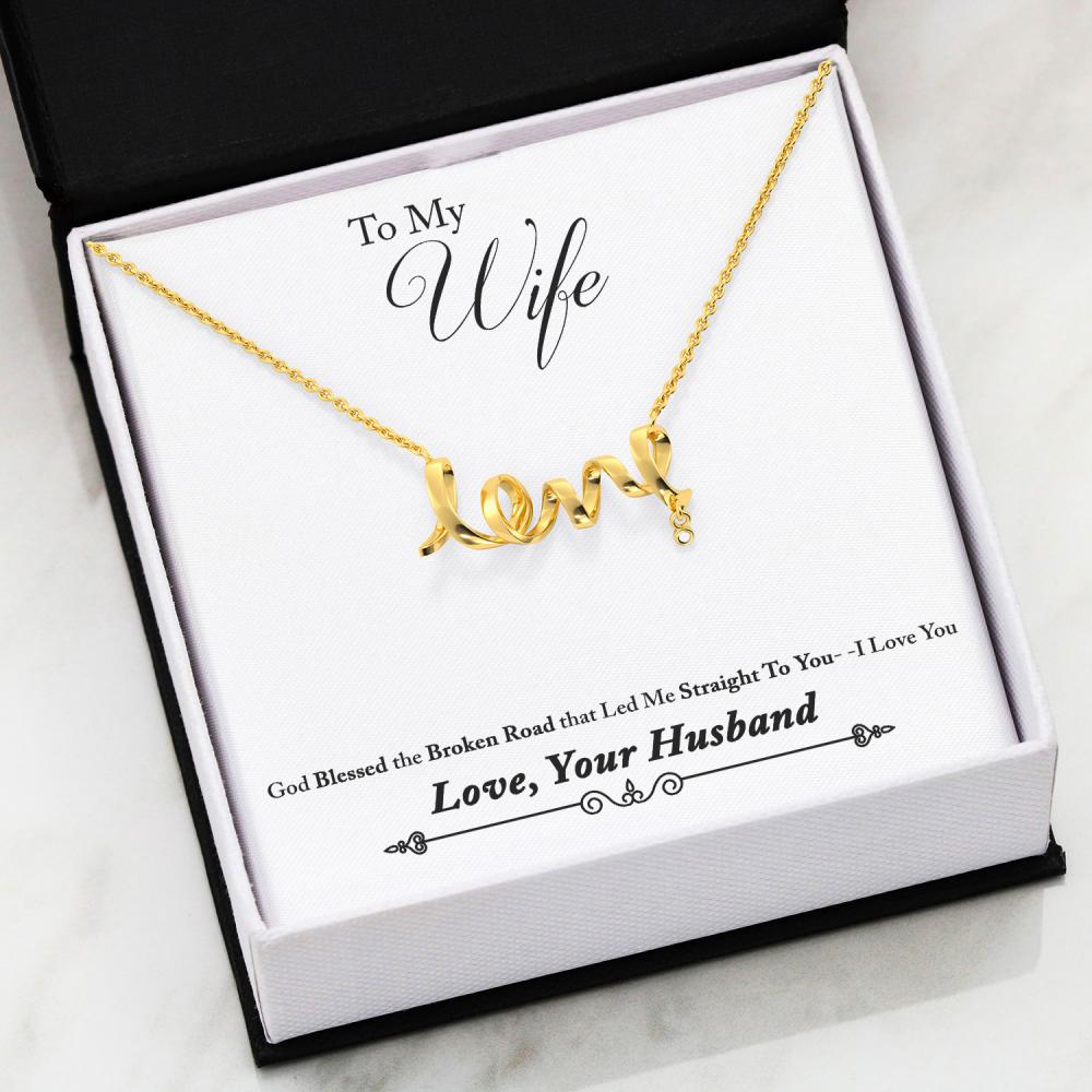 Valentine Gift Idea - Romantic Inspirational Novelty Luxury Scripted Love Sign Necklace