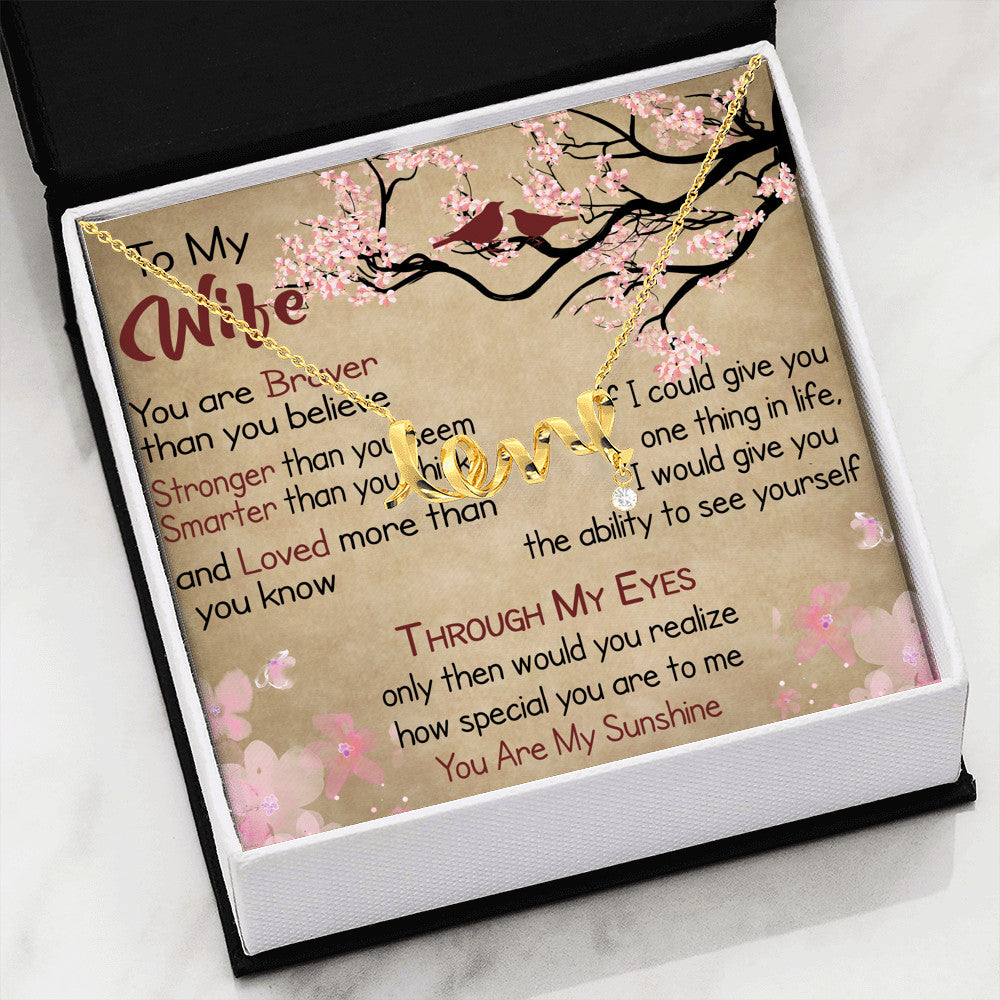 To My Wife Gift - Scripted Love Necklace with Message Card, Sentimental Mother's Day Gift, Wife Birthday Surprise Necklace