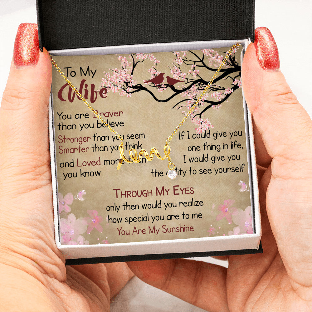 To My Wife Gift - Scripted Love Necklace with Message Card, Sentimental Mother's Day Gift, Wife Birthday Surprise Necklace