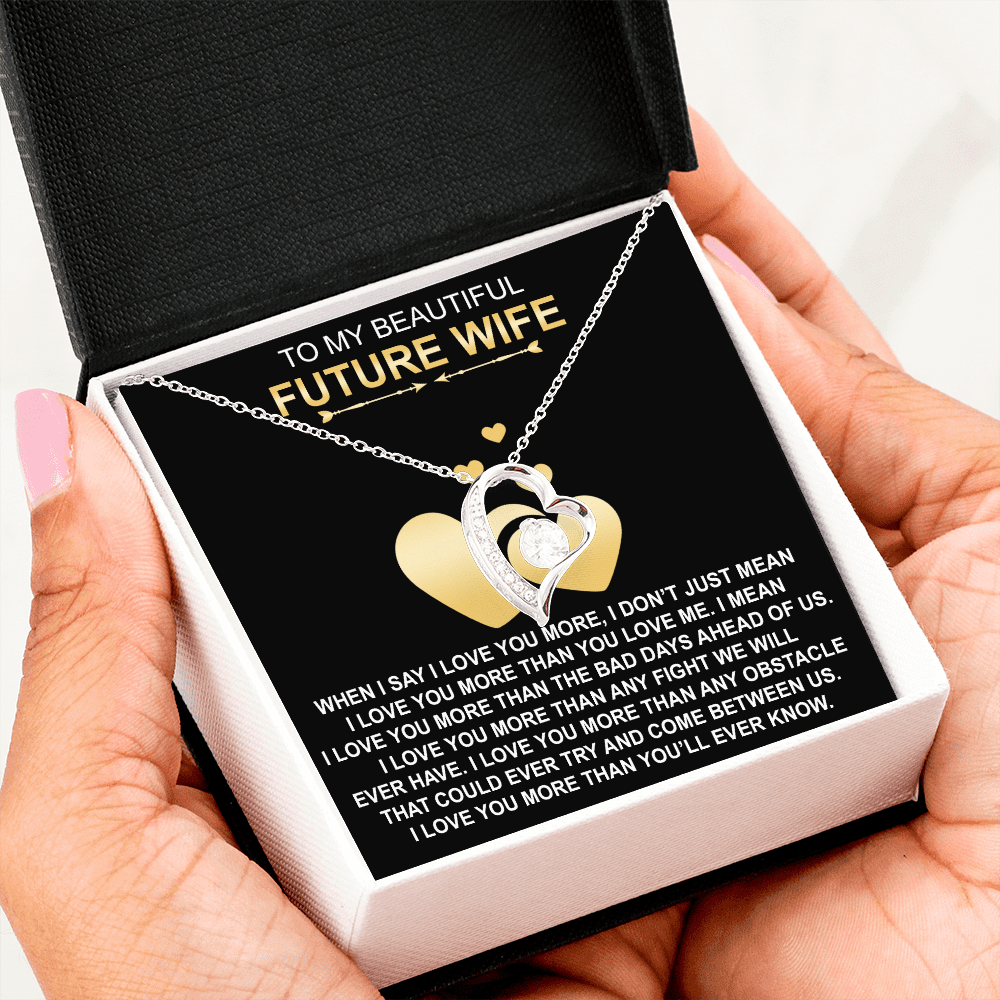 To My Future Wife Gift - Forever Love Heart Necklace with Message Card, Sentimental Mother's Day Gift, Wife Birthday Surprise Necklace