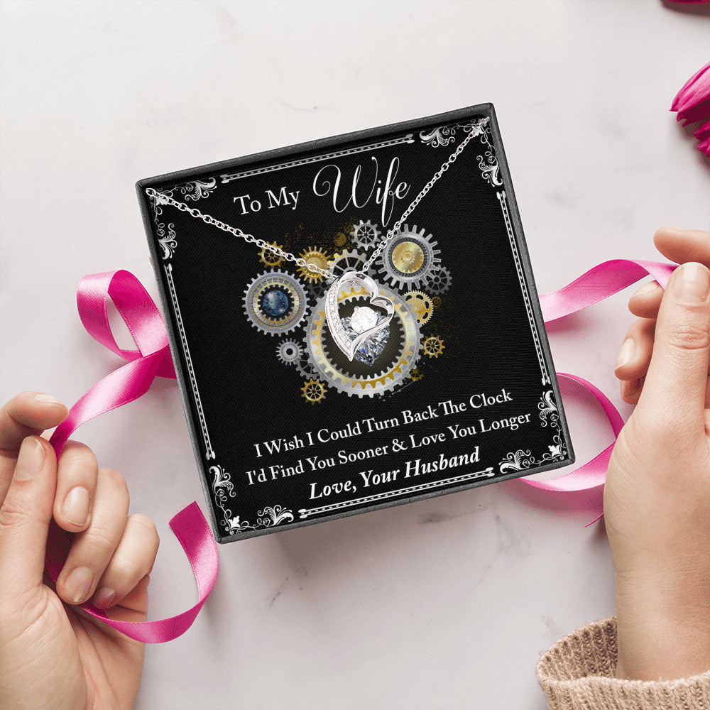 To My Wife Love Gift I Wish I Could Turn Back the Clock Forever Love Heart Necklace for Wedding Anniversary Birthda