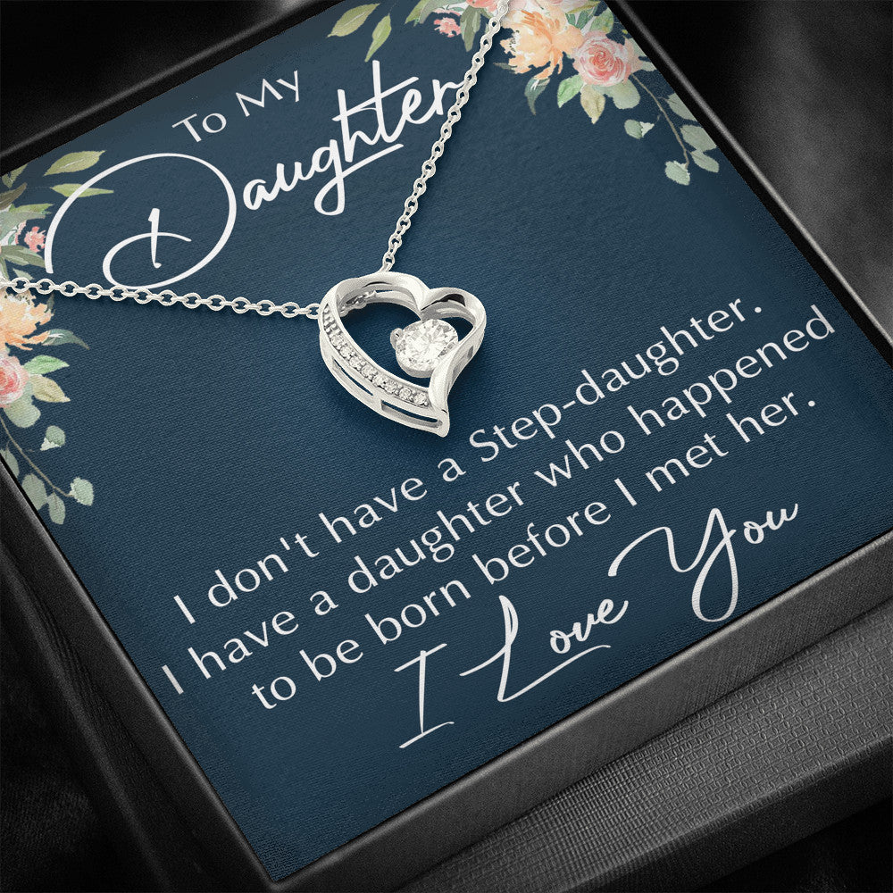 To My Step Daughter Gift - Forever Love Heart Necklace With Inspirational Message Card Gift for Stepdaughter