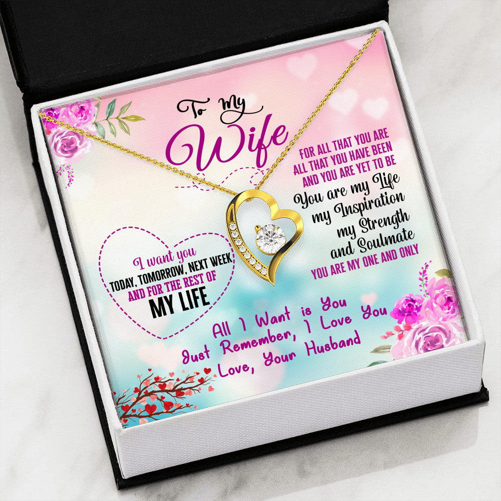 Valentine's Gift for Wife Bride - All I Want is You Just Remember I Love You - Romantic Novelty Inspiration Forever Love Heart Necklace