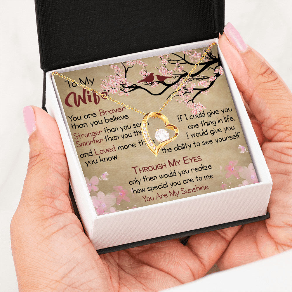 To My Wife Gift Forever Love Heart Necklace with Message Card, Sentimental Mother's Day Gift, Wife Birthday Surprise Necklace