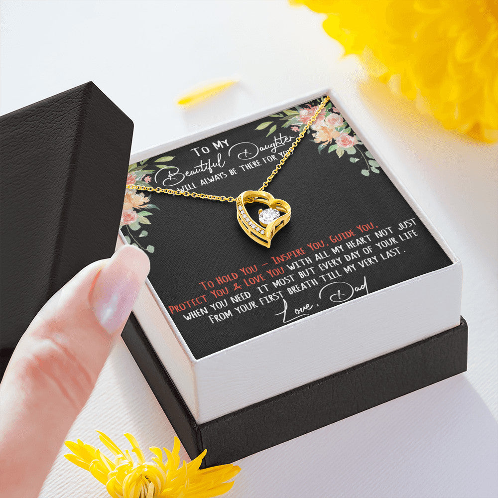 To My Daughter Gift - Forever Love Heart Necklace with Inspirational Message Card for Little Girl