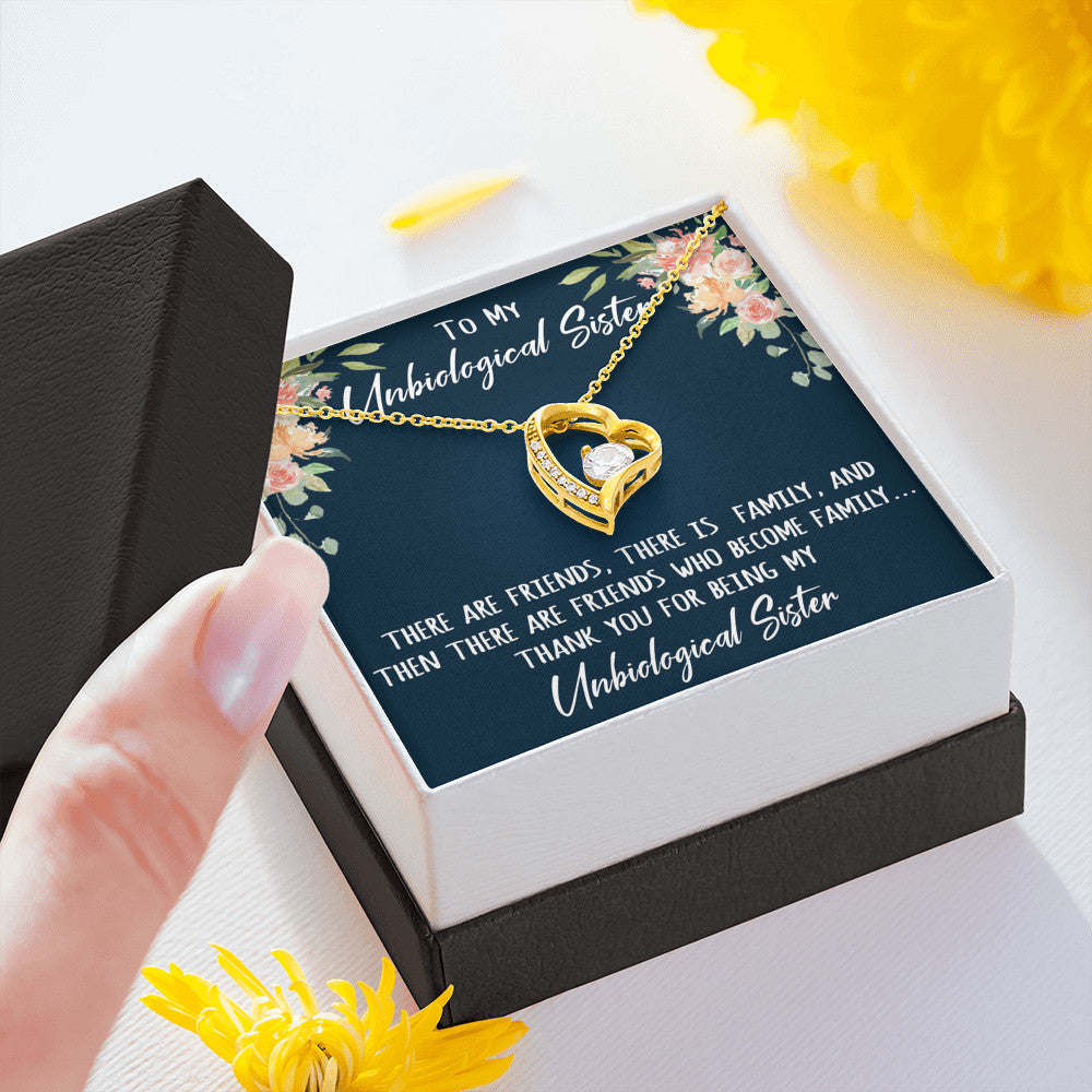 To My Unbiological Sister Gift - Forever Love Heart Necklace Inspirational Message For Birthday Wedding or Special Occasions