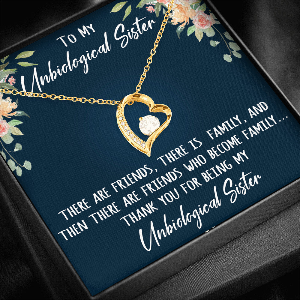 To My Unbiological Sister Gift - Forever Love Heart Necklace Inspirational Message For Birthday Wedding or Special Occasions