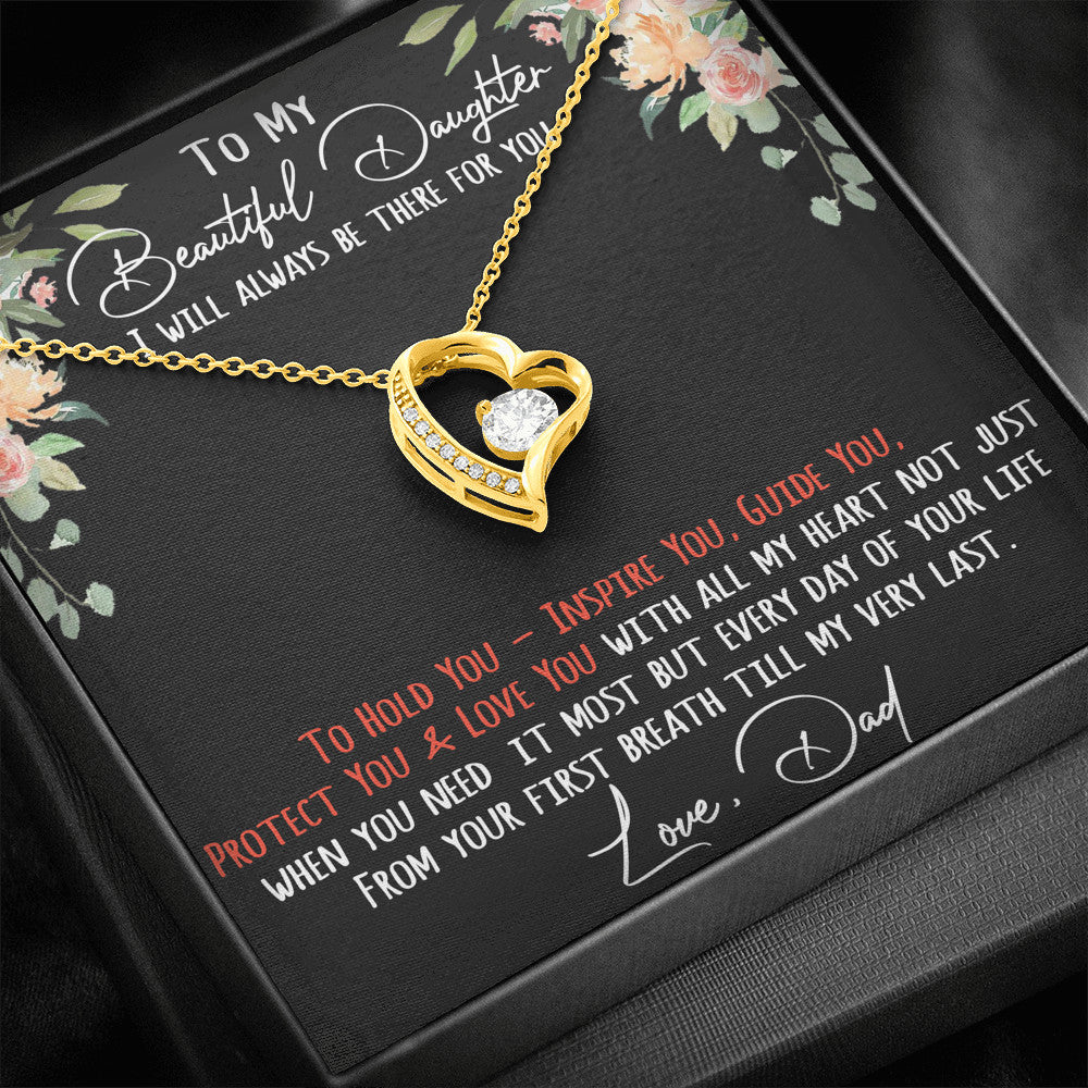 To My Daughter Gift - Forever Love Heart Necklace with Inspirational Message Card for Little Girl