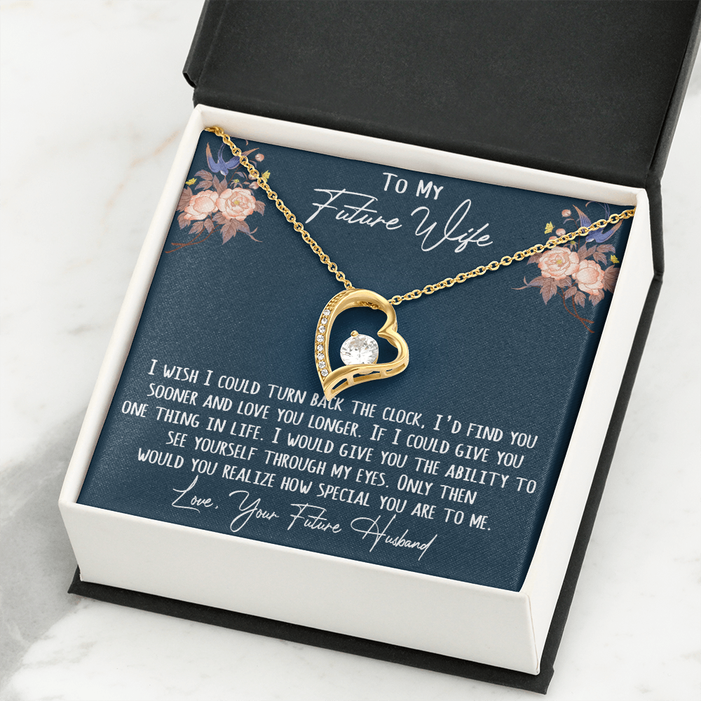 To My Future Wife Gift - Forever Love Heart Necklace with Message Card, Sentimental Wife Birthday Surprise Necklace