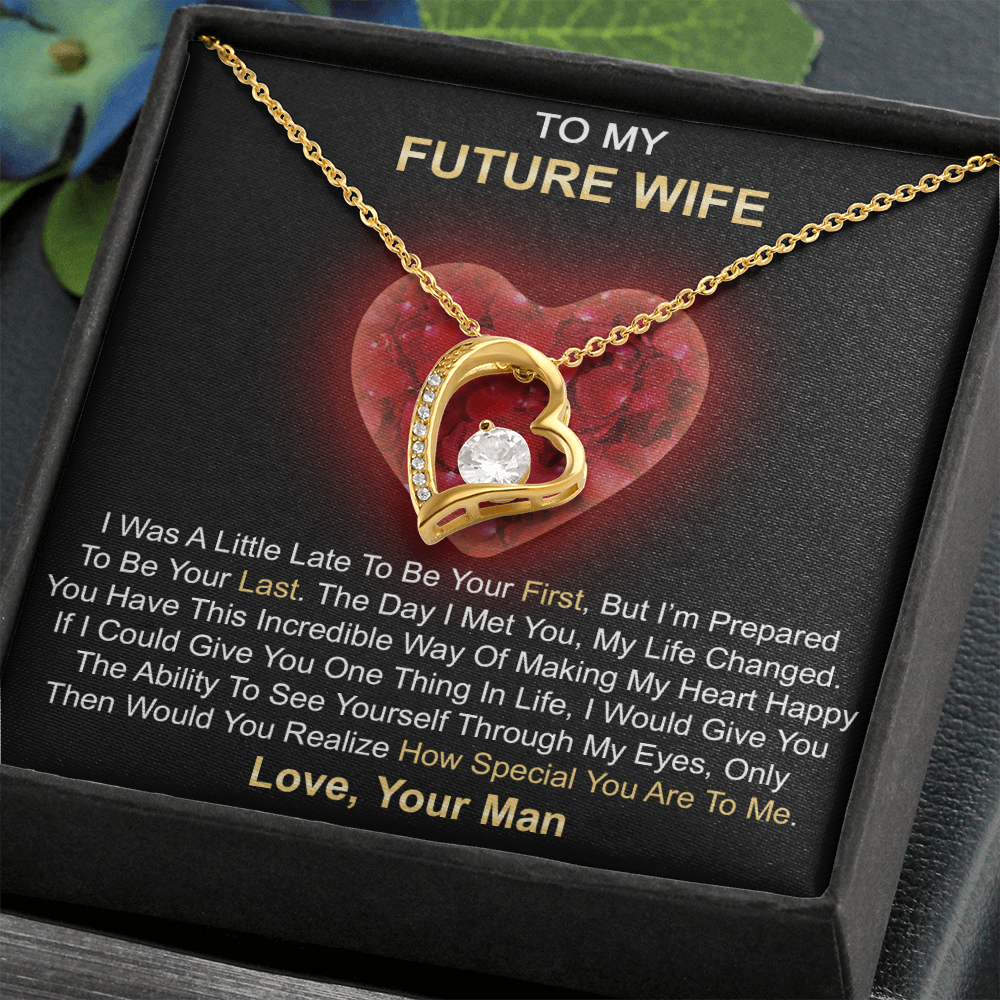 To My Future Wife Gift - Forever Love Heart Necklace with Inspirational Message Card