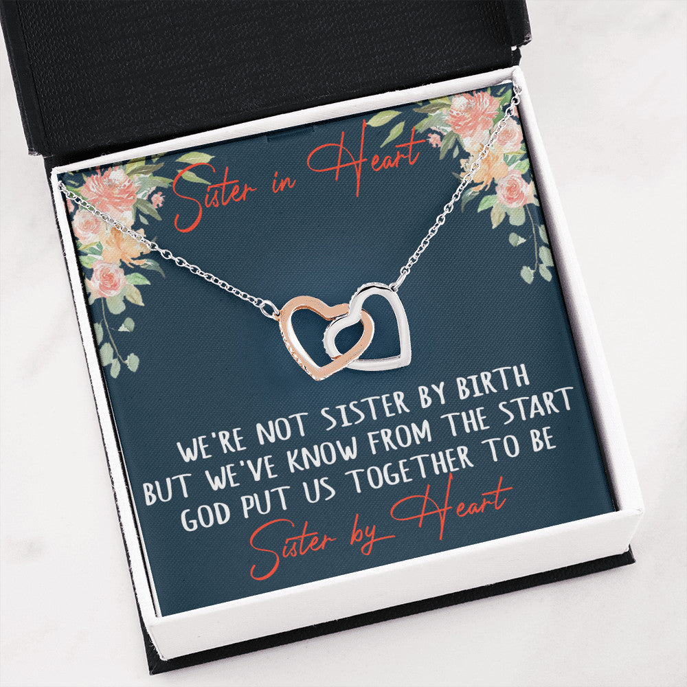 Unbiological Sister Gift - Not Sisters By Birth Luxury Interlock Heart Joined Necklace - BFF Soul Sister Gifts for Women