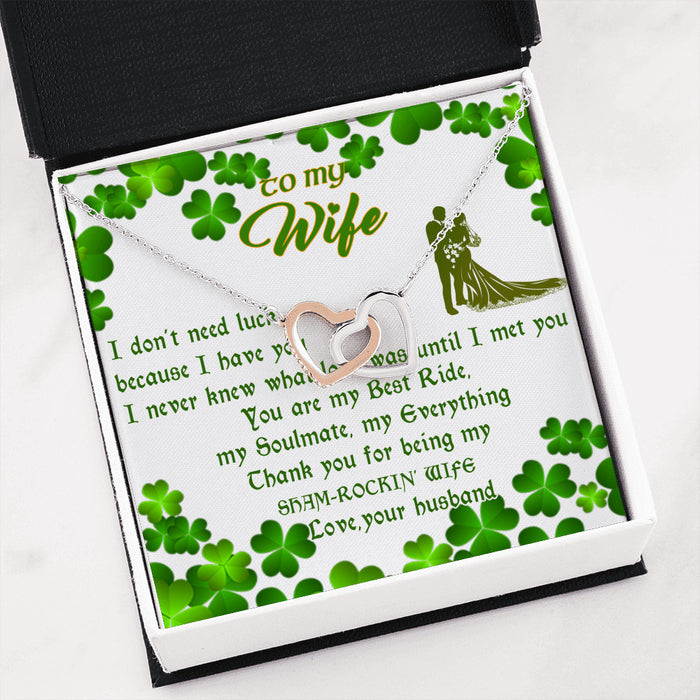 To My Irish Wife Gift - Romantic Inspirational Interlocking Heart Necklace