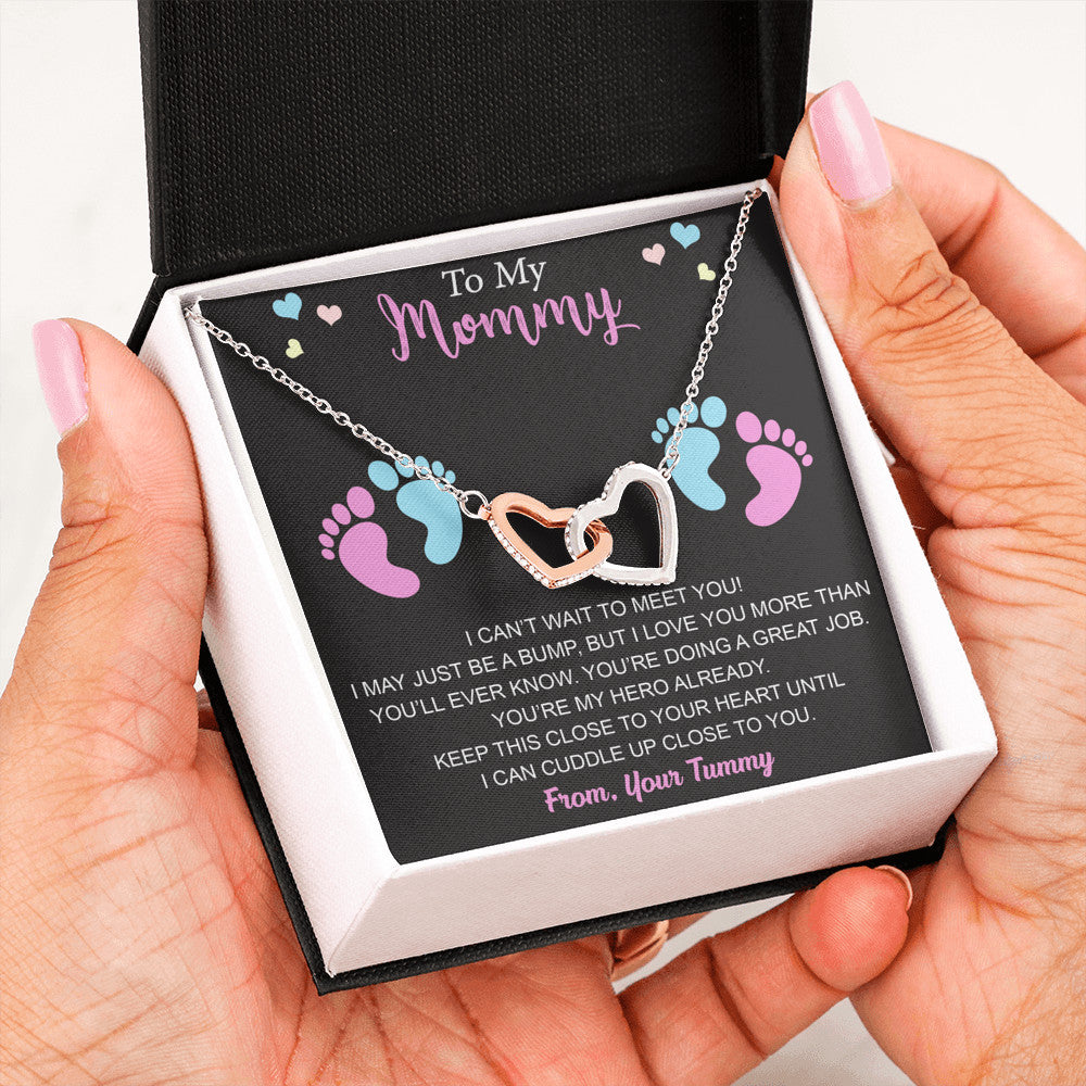 To My Mommy Interlock Heart Luxury Necklace Gift for New Mom, First Time Expectant Mom