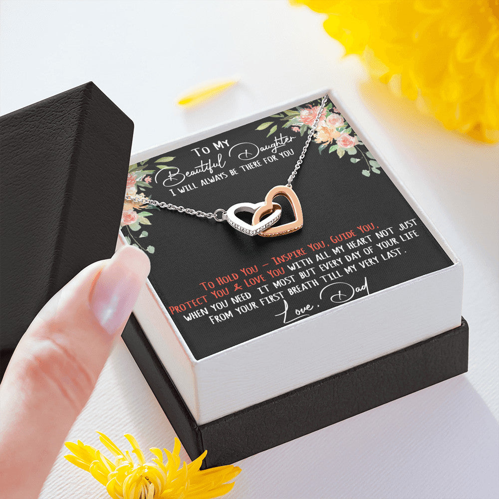 To My Daughter Love Gift - Interlock Heart Joined Necklace with Inspirational Message Card for Little Girl