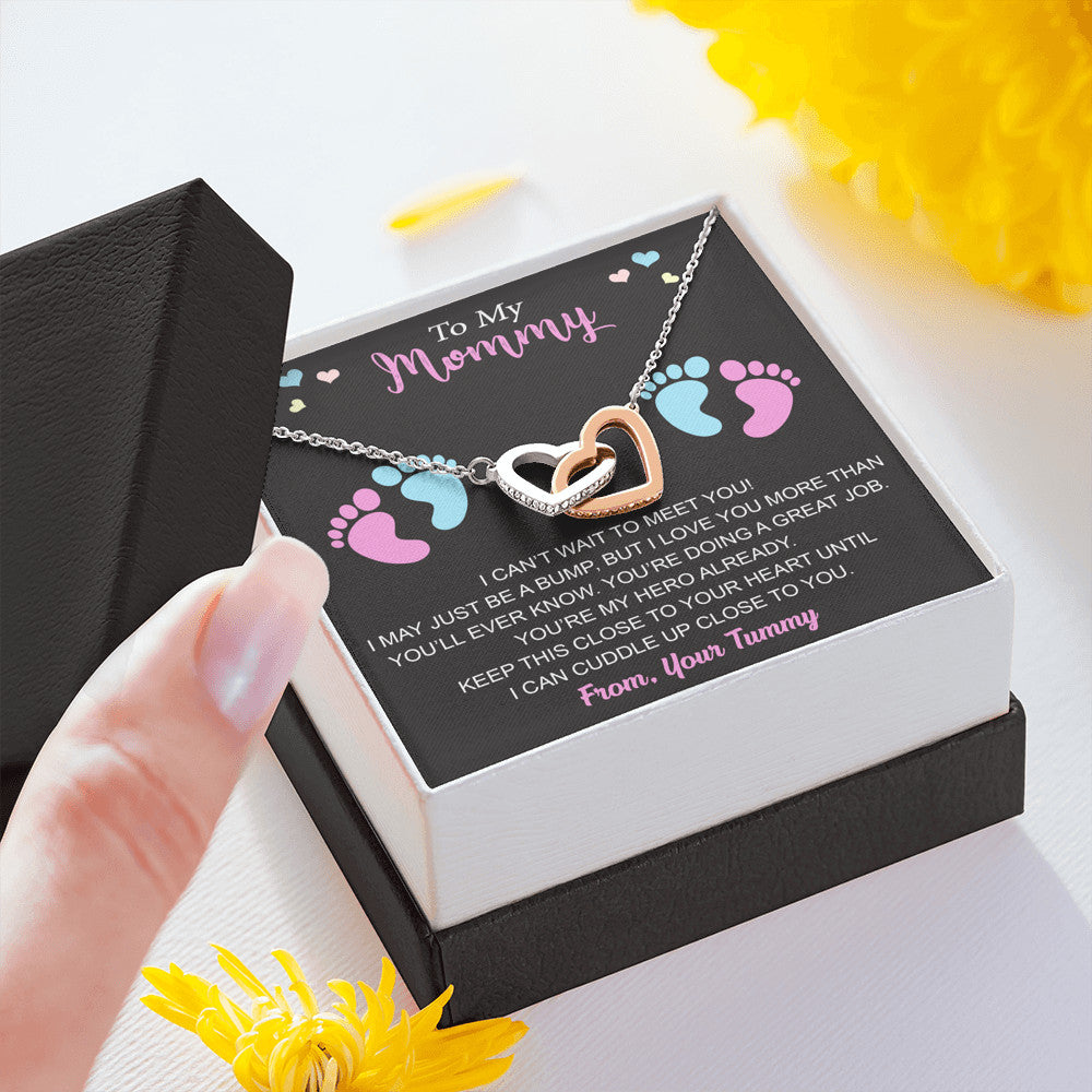 To My Mommy Interlock Heart Luxury Necklace Gift for New Mom, First Time Expectant Mom