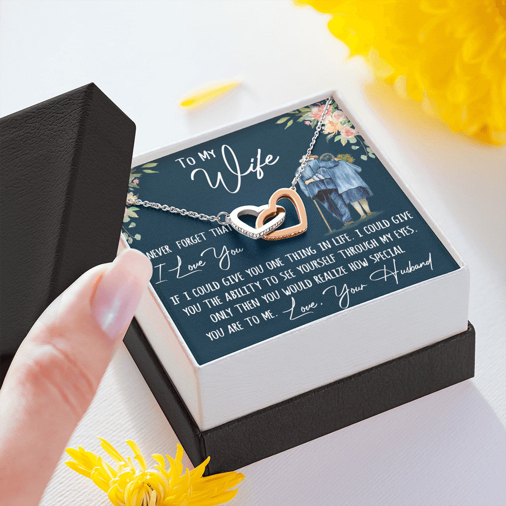 To My Wife Gift Interlock Heart Joined Necklace Sentimental Message Card Husband and Wife Gift