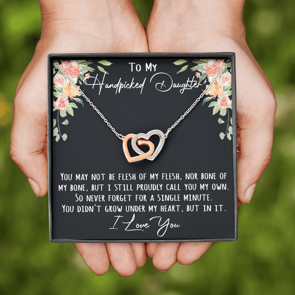 To My Handpicked Daughter Gift - Interlock Double Heart Necklace Inspirational Message Card