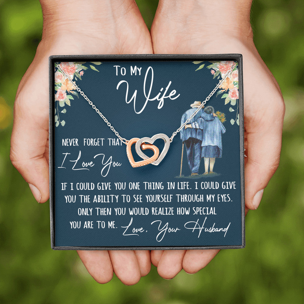 To My Wife Gift Interlock Heart Joined Necklace Sentimental Message Card Husband and Wife Gift