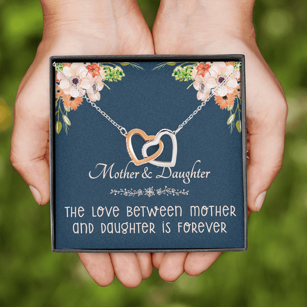 Mother and Daughter Gift - The Love Between Mother & Daughter is Forever Luxury Interlock Heart Necklace Gift