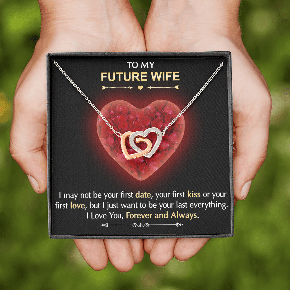To My Future Wife Gift Interlock Heart Necklace with Sentimental Message Card, Wife Birthday Surprise Necklace