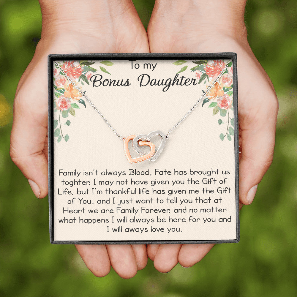 To My Bonus Daughter Gift - Luxury Interlock Heart Joined Necklace Gift for Stepdaughter