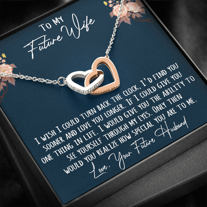 To My Future Wife Gift - Interlock Heart Necklace with Message Card, Sentimental Mother's Day Gift, Wife Birthday Surprise Necklace