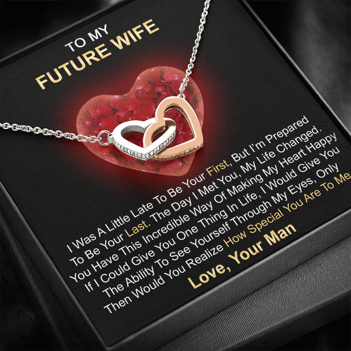 To My Future Wife Interlock Heart Necklace Engagement Gift with Inspirational Message Card