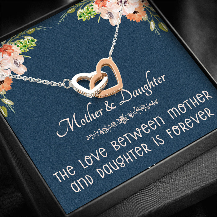 Mother and Daughter Gift - The Love Between Mother & Daughter is Forever Luxury Interlock Heart Necklace Gift