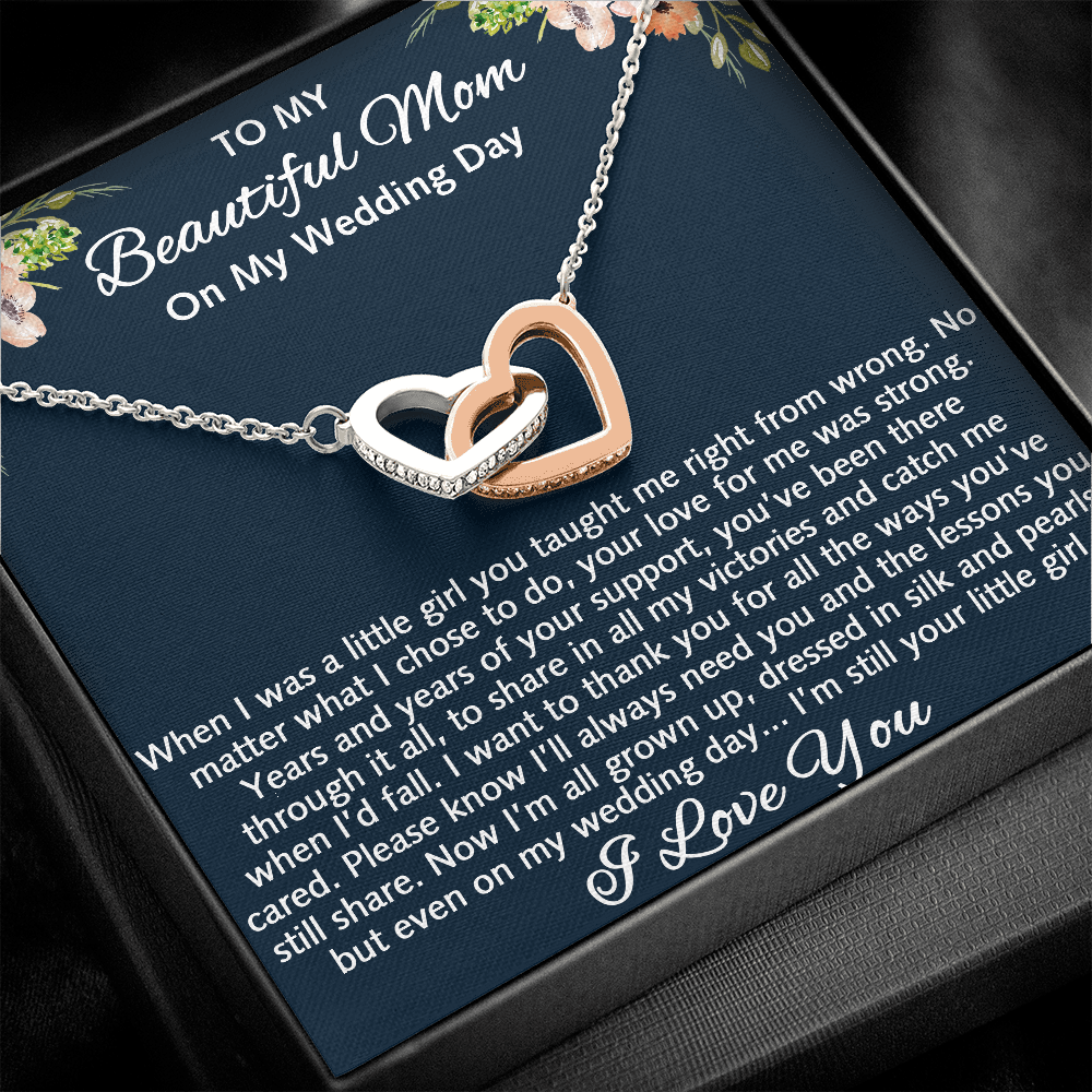 To My Beautiful Mom Interlock Double Heart Necklace, Mother Of The Bride Gift From Daughter, Bride