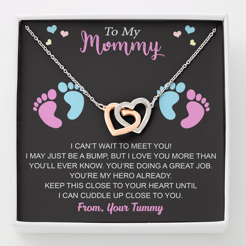 To My Mommy Interlock Heart Luxury Necklace Gift for New Mom, First Time Expectant Mom