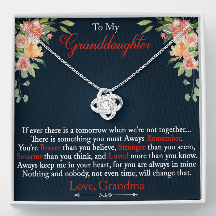 To My Granddaughter Birthday Gift From Grandma - Love Knot Necklace with Inspirational Message