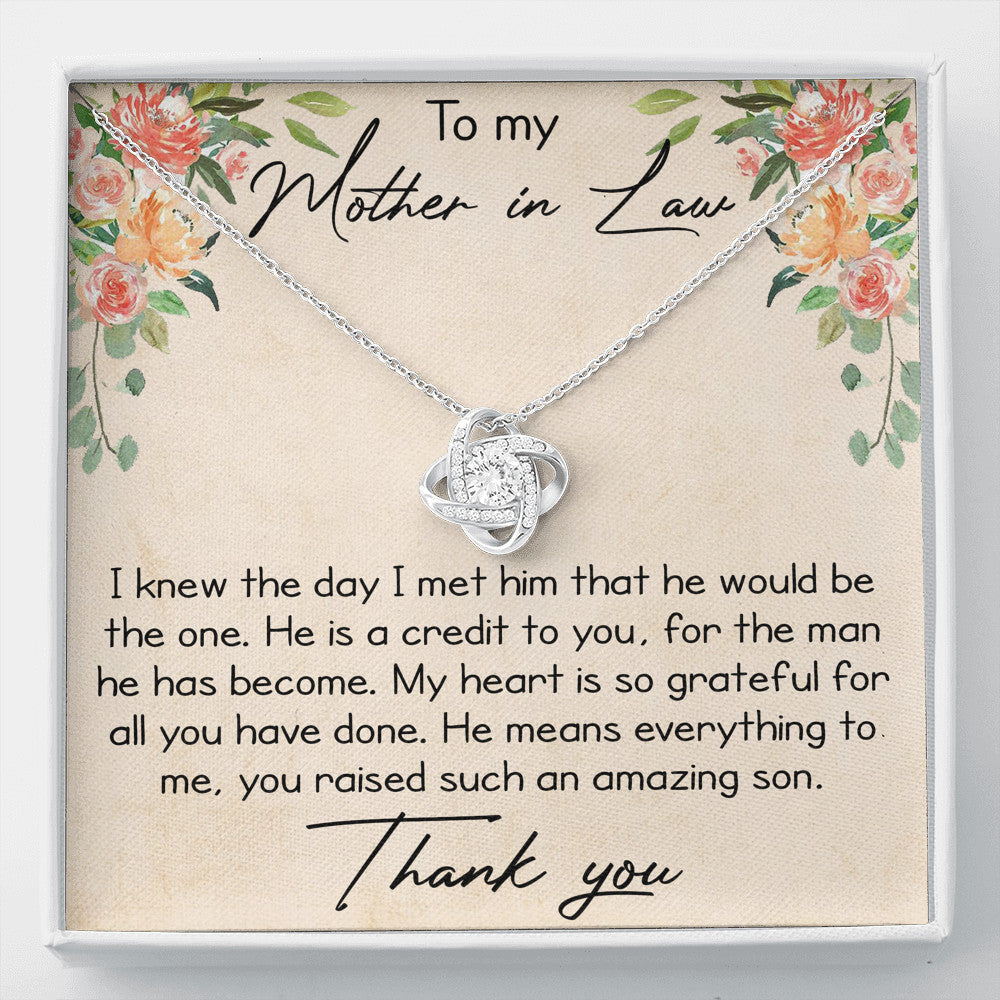 To My Mother In Law Gift Ideas - Love Knot Necklace with Inspirational Message Card For Birthday or Special Occasion