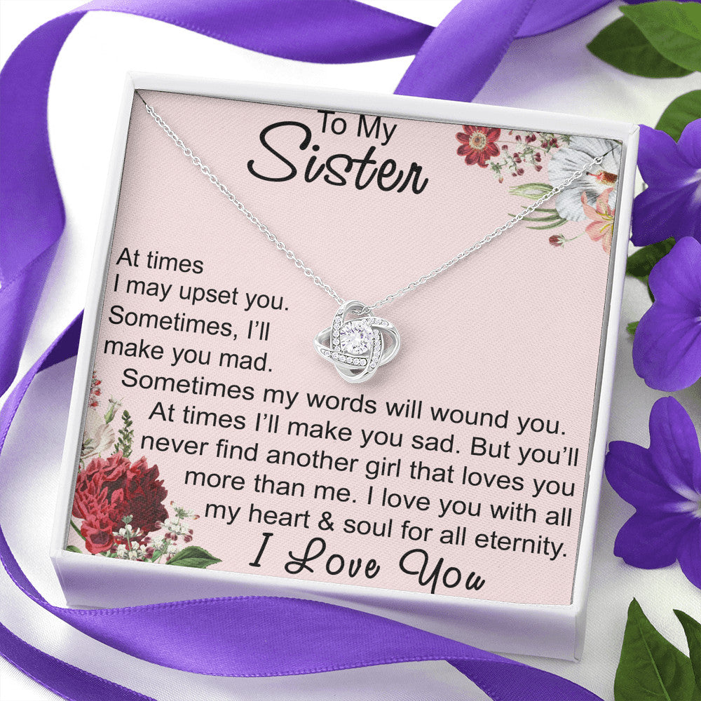 To My Sister Gift - Love Knot Necklace With Inspirational Message Card Surprise Jewelry Present