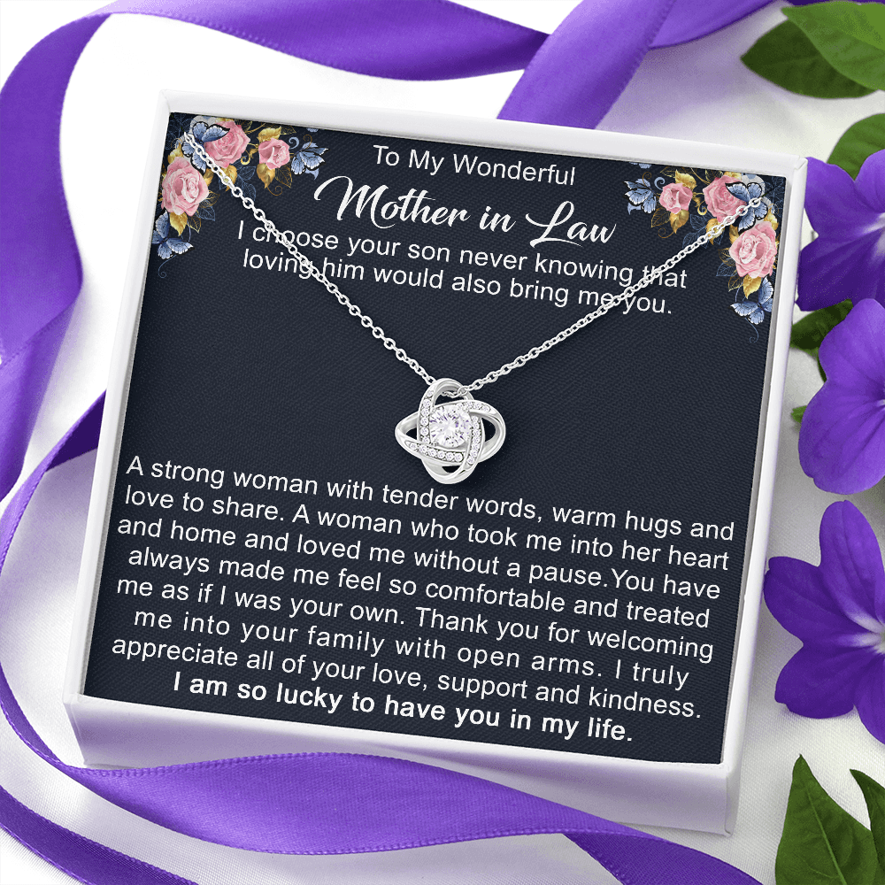 To My Mother in Law Love Knot Necklace from Daughter - Gift to Mother-in-Law for Christmas Birthday Mother's Day, Message Card to Mom-in-Law