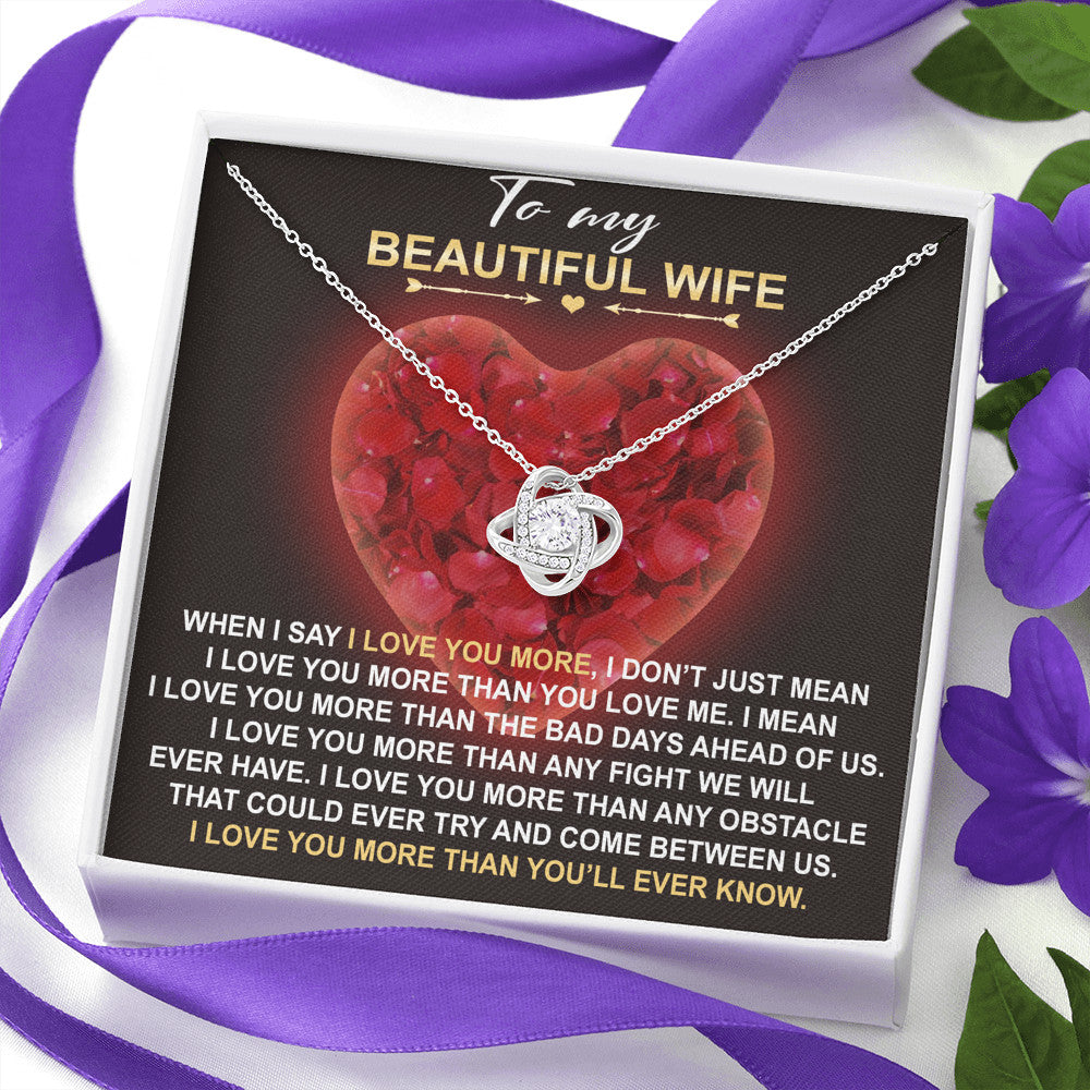 To My Beautyful Wife Gift Luxury Love Knot Necklace, Surprise Your Love Jewelry Gift for Special Occasion