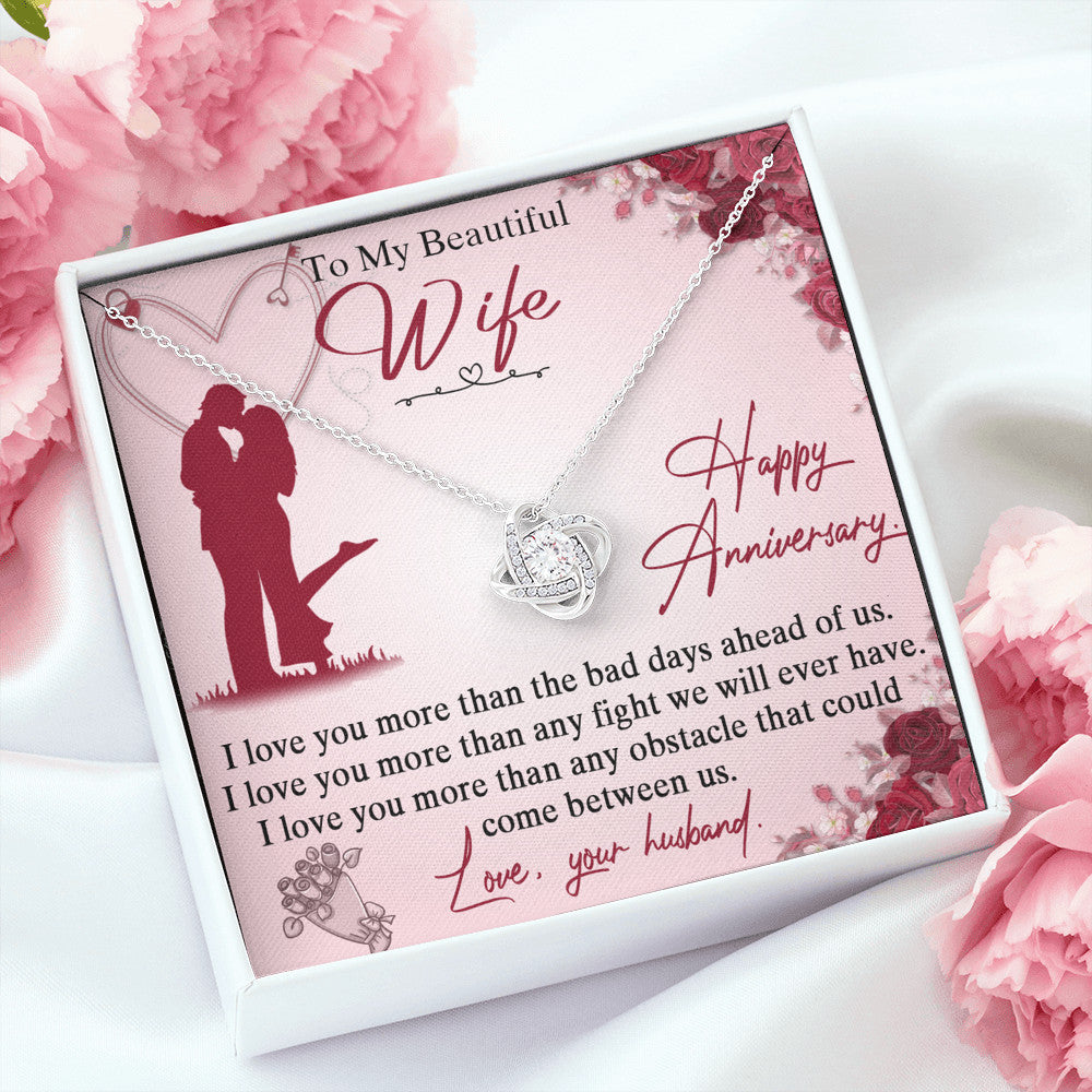 To My Beautiful Wife Gift Love Knot Necklace with Message Card, Wife Birthday Surprise Jewelry Gift