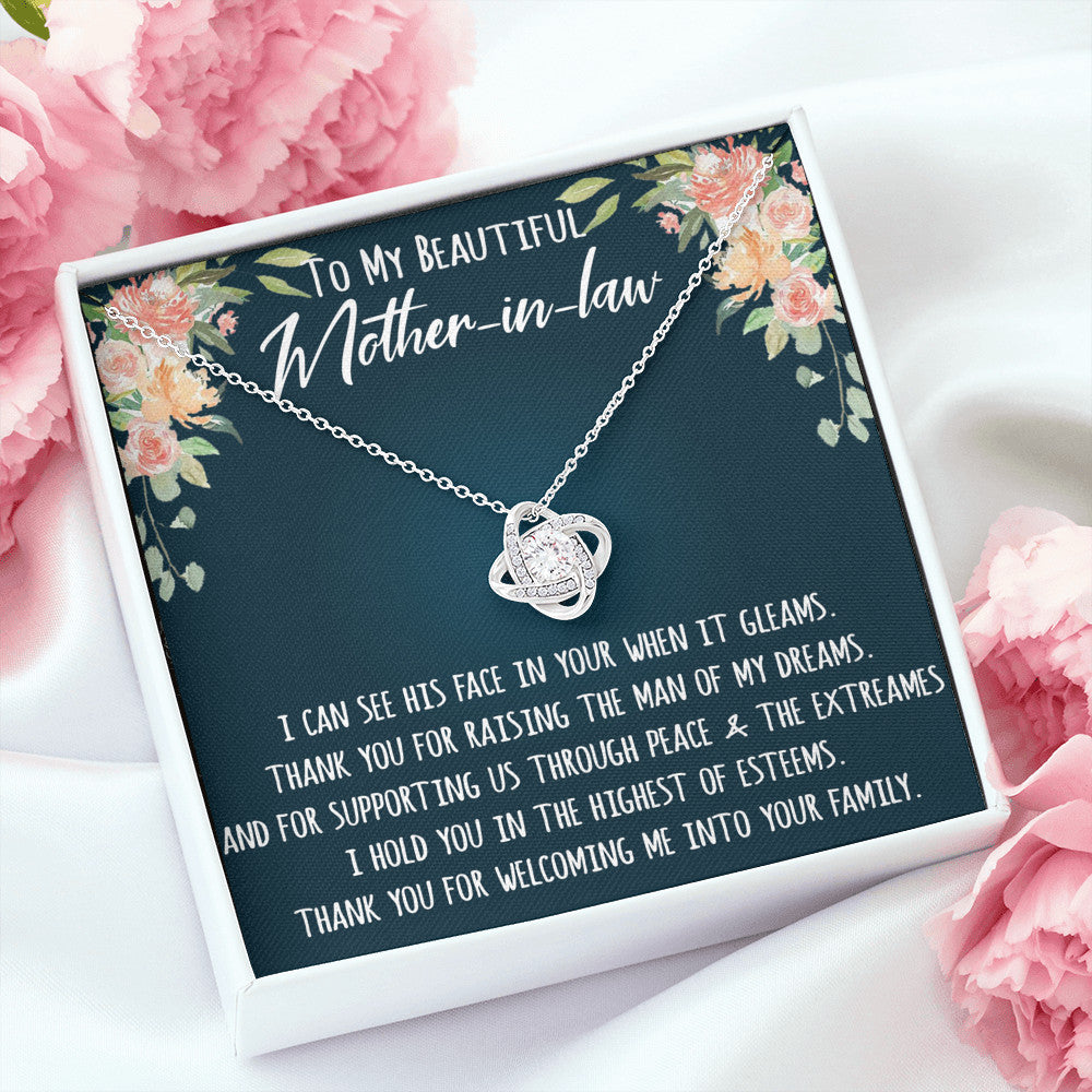 To My Beautiful Mother In Law Gift Ideas - Love Knot Necklace with Inspirational Message Card For Birthday or Special Occasion