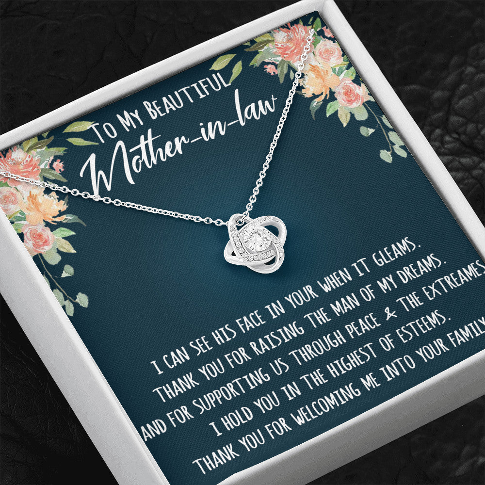 To My Beautiful Mother In Law Gift Ideas - Love Knot Necklace with Inspirational Message Card For Birthday or Special Occasion