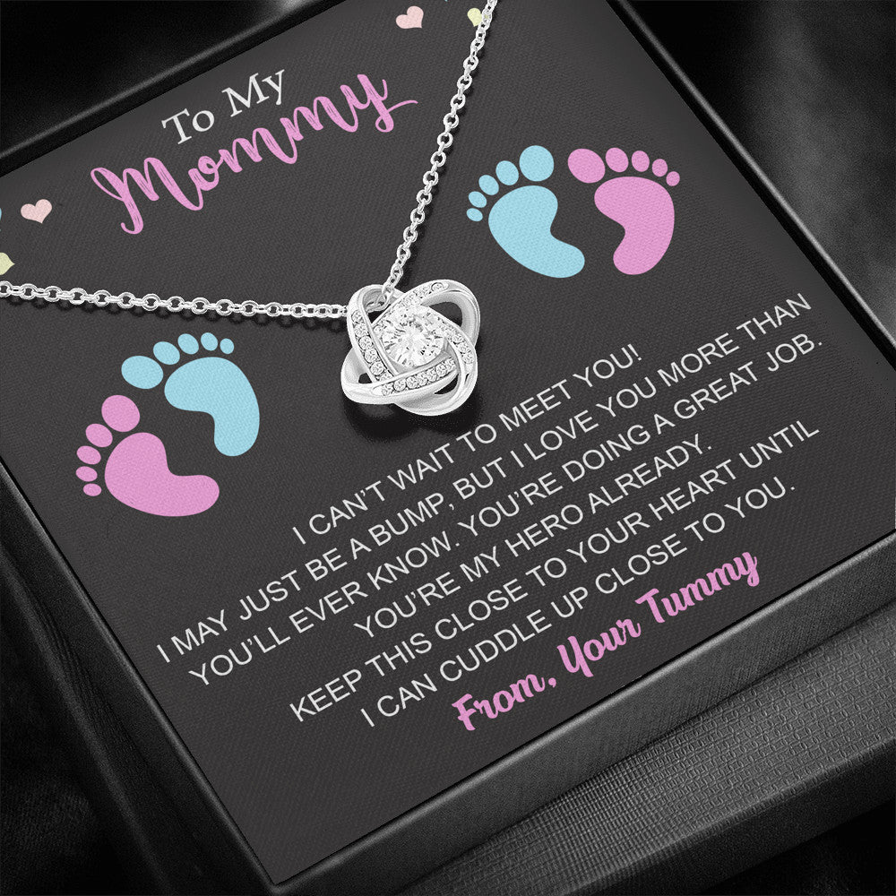 To My Mommy Luxury Love Knot Necklace Gift for New Mom, First Time Expectant Mom