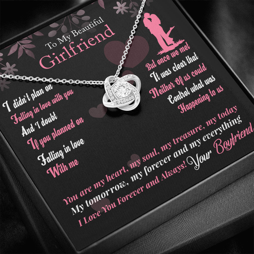 To My Beautiful Girlfriend Gift Love Knot Necklace with Message Card, Girlfriend Sentimental Birthday Surprise Necklace